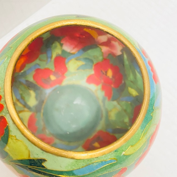 Chinese Plique-a-jour Cloisonne Votive Candle Holder in Green & Red Floral. - Picture 3 of 4